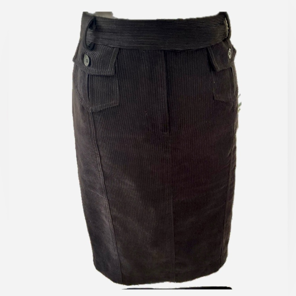 **Elegant Fall Deep Black Corduroy Pencil Skirt with Buttoned slit.